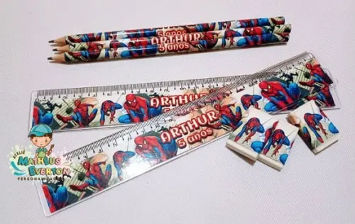 45 Kits Lápis, Régua e Borracha Homem Aranha