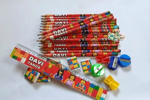 45 Kits Lápis, Régua, Borracha e Apontador Lego Atu