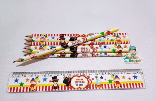 50 Kits Lápis, Régua Personalizado Circo