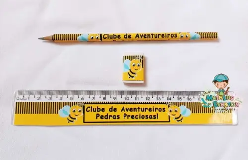 50 Lápis, 50 Réguas e 50 Borrachas Personalizado Abelinha