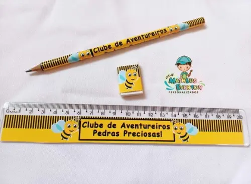 25 Kits Lápis, Régua e Borracha Personalizado Abelinha