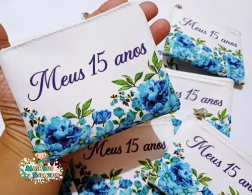 25 Porta Moedas Flores 15 Anos Tamanho: 10x12cm