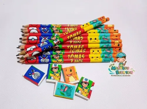 30 Kits Lápis e Borracha Personalizado Pokémon