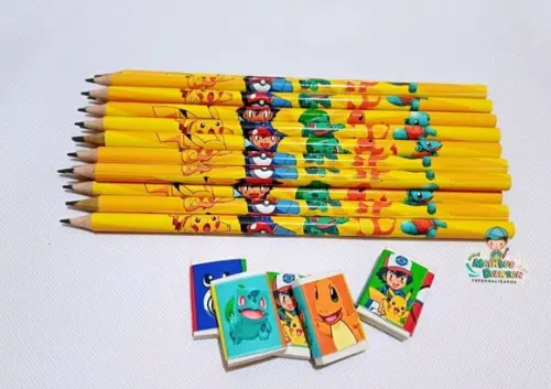 30 Kits Lápis e Borracha Personalizado Pokémon