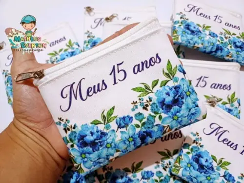 30 Porta Moedas Flores 15 Anos Tamanho: 10x12cm