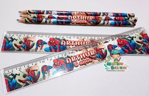 35 Kits Lápis e Régua Personalizado Homem Aranha