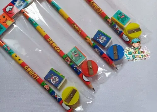 35 Kits Lápis, Borracha e Apontador Personalizado Pokémon