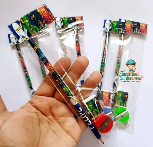35 Kits Lápis, Borracha e Apontador Personalizado Ninjago