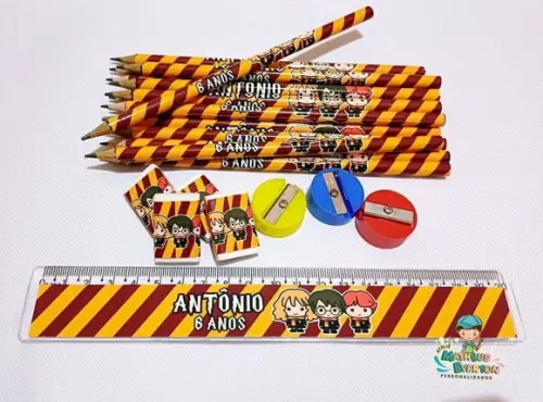 35 Kits Lápis, Borracha, Régua e Apontador Harry Potter