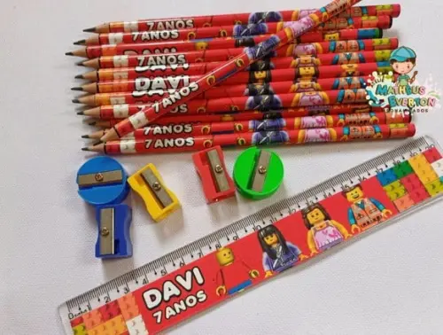 35 Kits Lápis, Régua, e Apontador Lego Atu