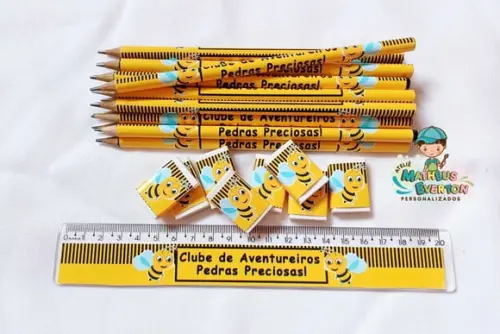 35 Lápis, 35 Réguas e 35 Borrachas Personalizado Abelinha