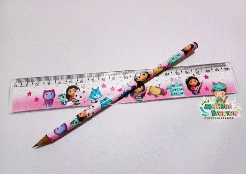40 Kits Lápis e Réguas Personalizado a Casa Mágica da Gabi