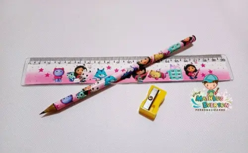 40 Kits Lápis, Régua e Apontador Personalizado a Casa Mágica