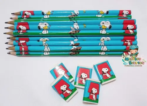 45 Kits Lápis e Borracha Personalizado Snoopy