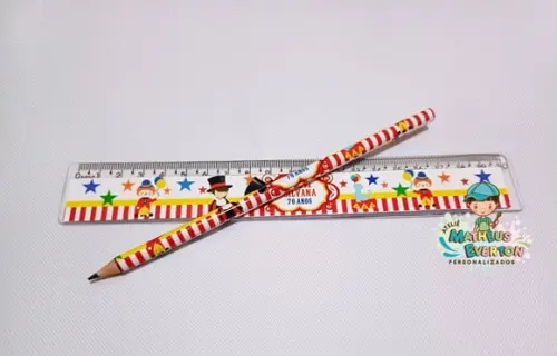 45 Kits Lápis e Régua Personalizado Circo
