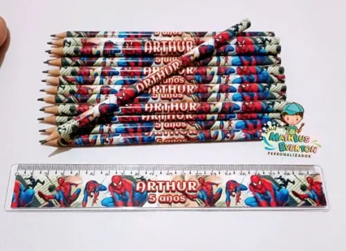 45 Kits Lápis e Régua Personalizado Homem Aranha