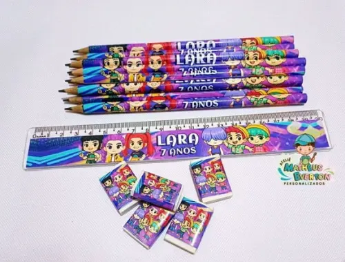 45 Kits Lápis, Régua e Borracha Guerreiras de K-pop Cute
