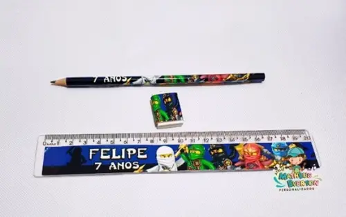 45 Kits Lápis, Régua e Borracha Ninjago
