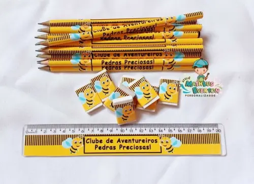 50 Lápis, 50 Réguas e 50 Borrachas Personalizado Abelinha