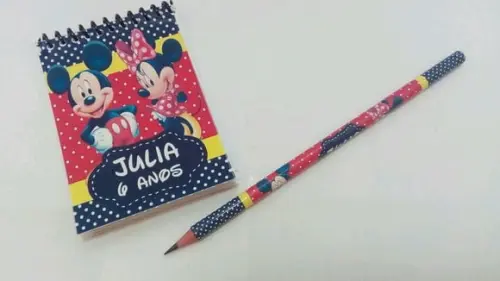 Bloquinho E Lápis Personalizado Mickey E Minnie