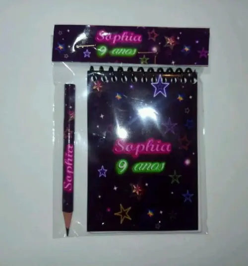 Bloquinho Personalizadol + Mini Lápis Neon