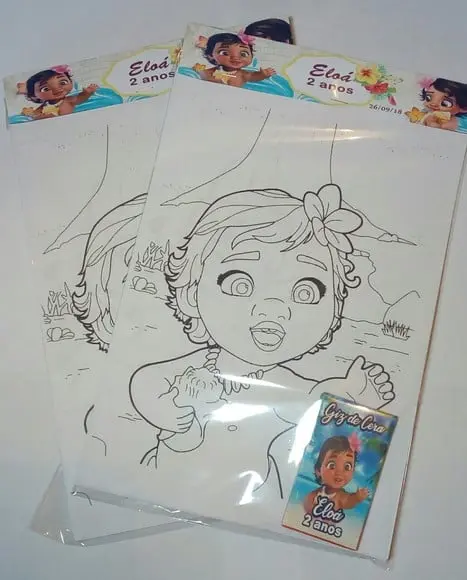 Kit Colorir + Giz de cera personalizado Moana Baby