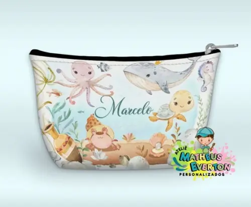 Necessaire Personalizada Fundo do Mar Aquarelado