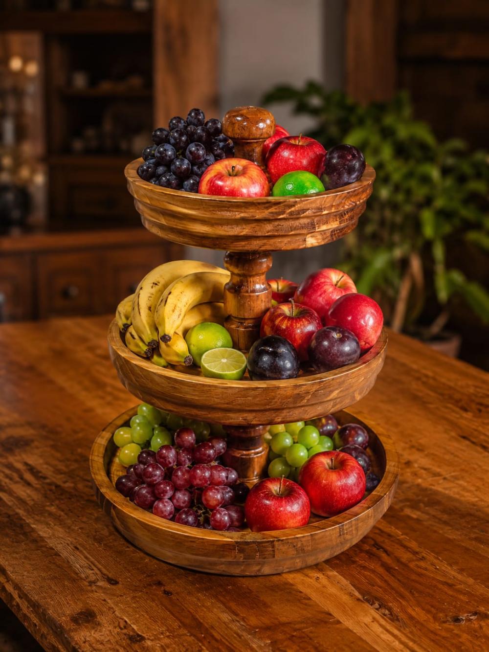 Fruteira Centro De Mesa 3 Andares Madeira Torneada