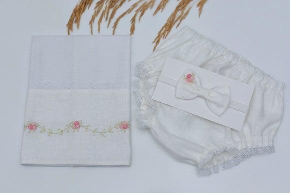 Kit fralda de boca, calcinha e laço