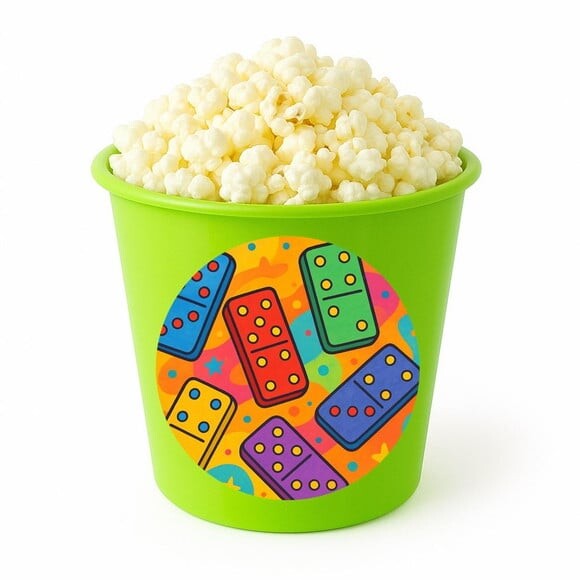 Balde de Pipoca Personalizado Infantil Dominós Coloridos
