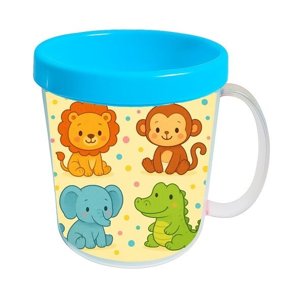 Caneca Acrílica Infantil Personalizada Animais Coloridos