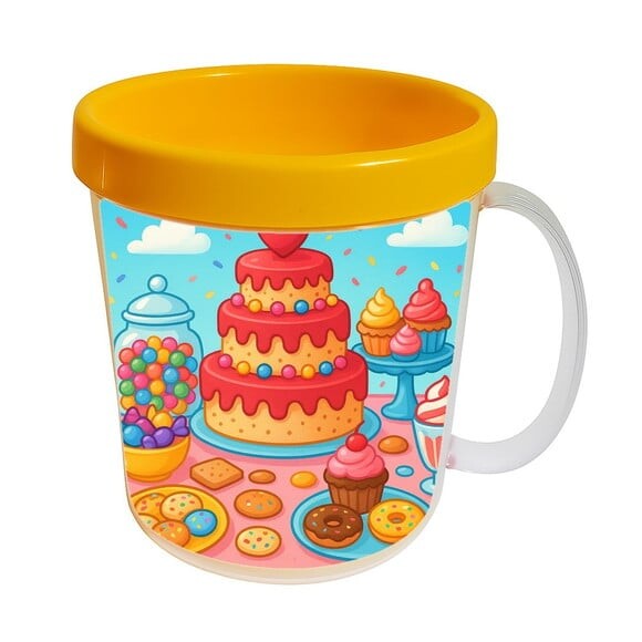 Caneca Acrílica Infantil Personalizada Mesa Doces Coloridos