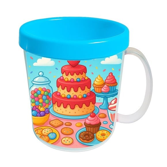 Caneca Acrílica Infantil Personalizada Mesa Doces Coloridos