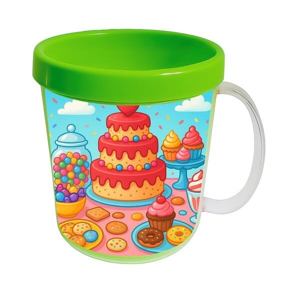 Caneca Acrílica Infantil Personalizada Mesa Doces Coloridos