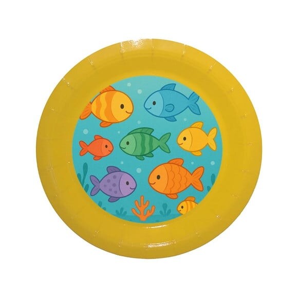 Prato de Papel Personalizado Peixinhos Coloridos