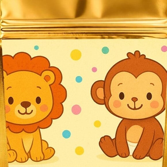 Saco Festa Metalizado Dourado 13x20 Animais Coloridos
