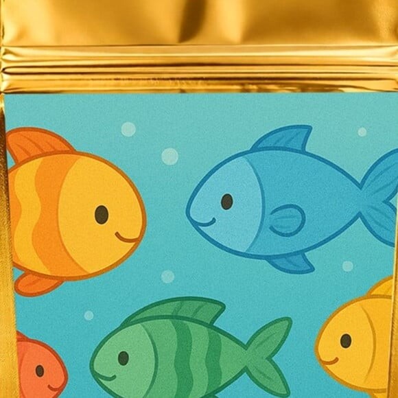 Saco Festa Metalizado Dourado 13x20 Peixinhos Coloridos
