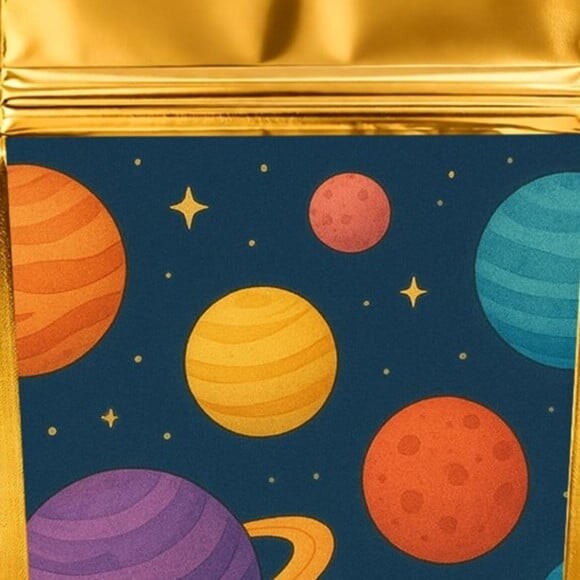 Saco Festa Metalizado Dourado 13x20 Planetas Coloridos