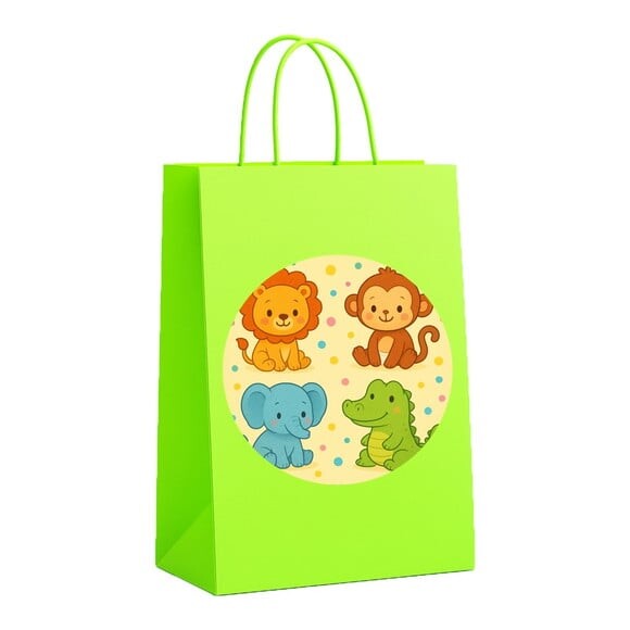 Sacola de Papel Personalizada Infantil Animais Coloridos