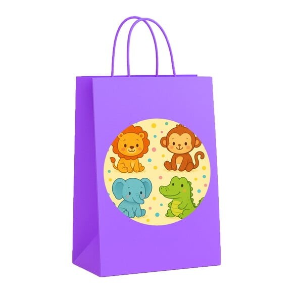 Sacola de Papel Personalizada Infantil Animais Coloridos
