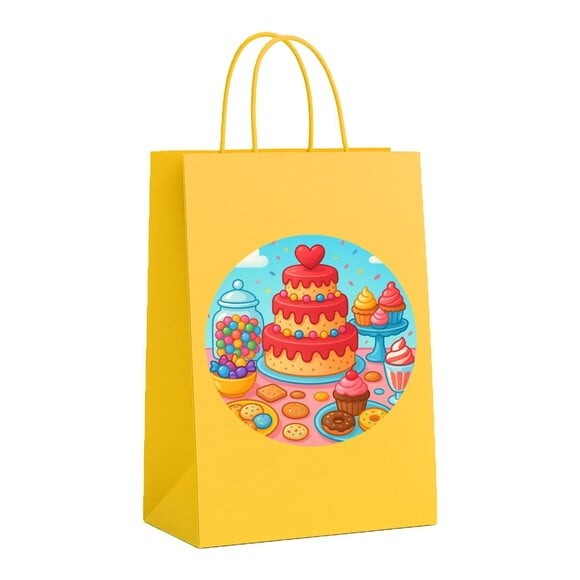 Sacola de Papel Personalizada Infantil Mesa Doces Coloridos