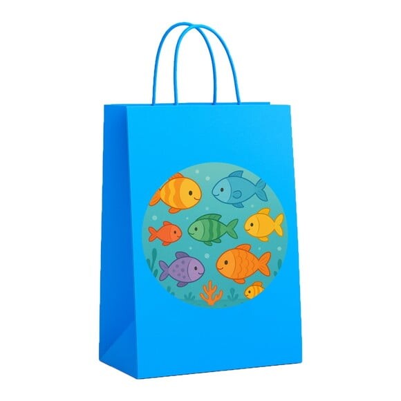 Sacola de Papel Personalizada Infantil Peixinhos Coloridos
