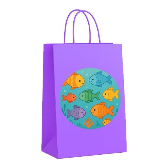 Sacola de Papel Personalizada Infantil Peixinhos Coloridos