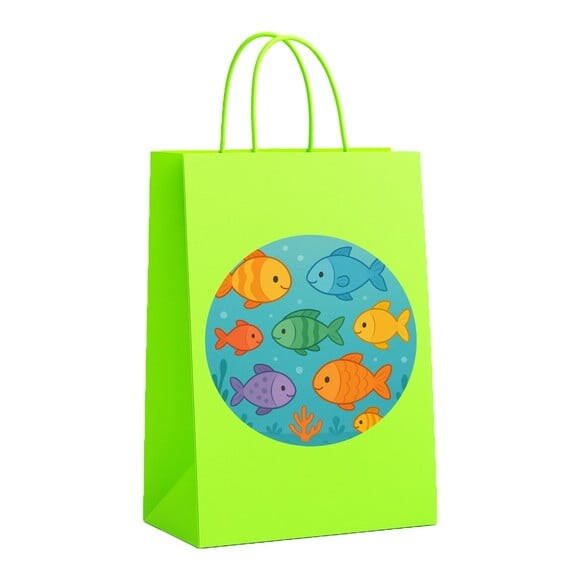 Sacola de Papel Personalizada Infantil Peixinhos Coloridos