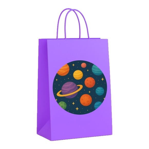 Sacola de Papel Personalizada Infantil Planetas Coloridos