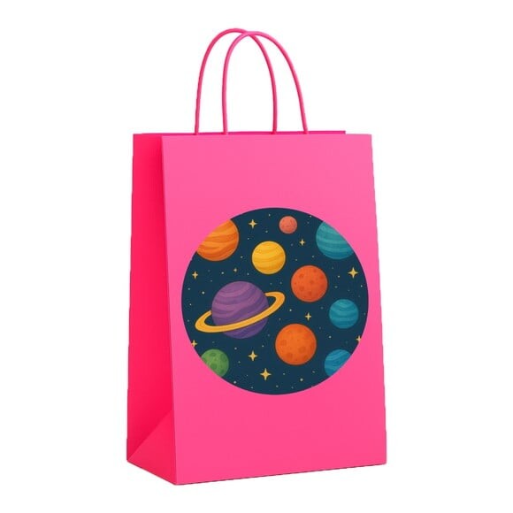 Sacola de Papel Personalizada Infantil Planetas Coloridos