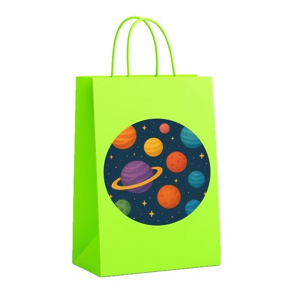Sacola de Papel Personalizada Infantil Planetas Coloridos