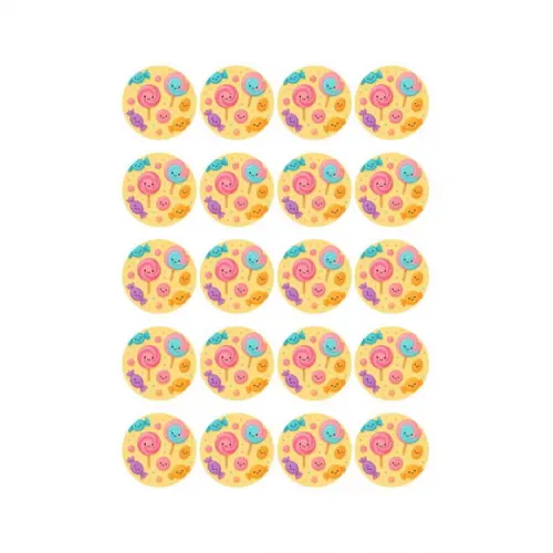 Adesivo Personalizado Latinha 5cm Balas e Pirulitos