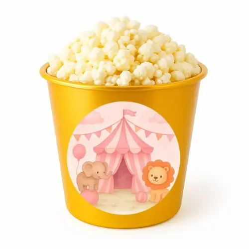Balde de Pipoca Personalizado Infantil Circo Rosa Aquarela