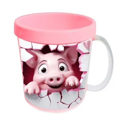 Caneca Acrílica Animais Fofos Fazenda Porco Charmoso